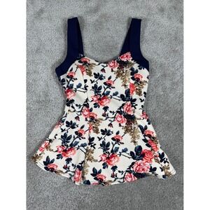 Papaya Floral Peplum Top Navy Red Rose Print Sweetheart Neck Sleeveless Medium